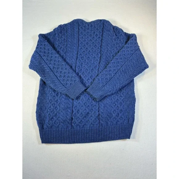 Vintage Quill's Woolen Market Blue Fisherman Sweater Men's XL Wool Cable Knit